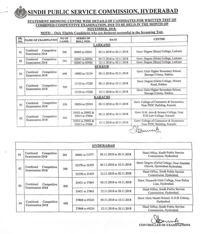 Written Test Schedule of SPSC CCE Combined Competitive Examination 2018