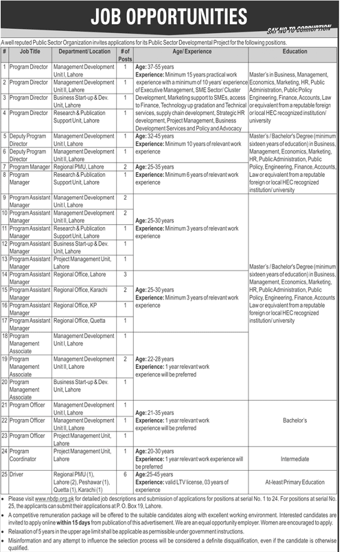 Public Sector Ogranization Lahore Jobs 2018 Apply Online