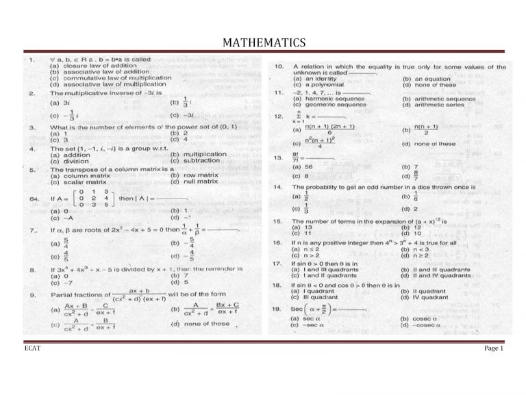 ECAT Past Papers UET Lahore, Sample Papers & Model Papers (Download)