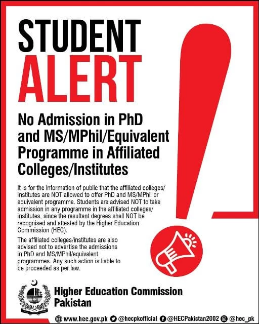 HEC Restrict MS MPhil and PhD programs