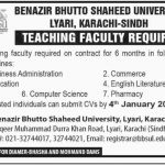 Benazir Bhutto Shaheed University 29 Dec 2018 Jobs