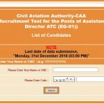 List of the shortlisted Candidates Assistant Director ATC Civil Aviation Authority