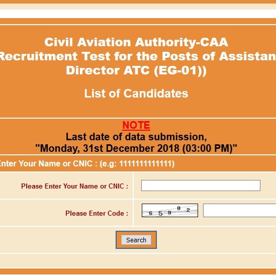 List of the shortlisted Candidates Assistant Director ATC Civil Aviation Authority