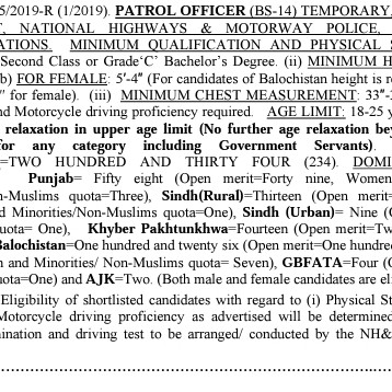Patrol Officer Motorway Police FPSC Jobs 2019 Apply Online