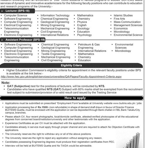 BUITEMS Jobs 2019 Faculty Positions Appy Online