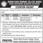 Akram Khan Durrani College Bannu Jobs 14 Feb 2019