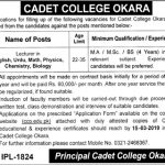 Cadet College Okara Jobs 28 Feb 2019