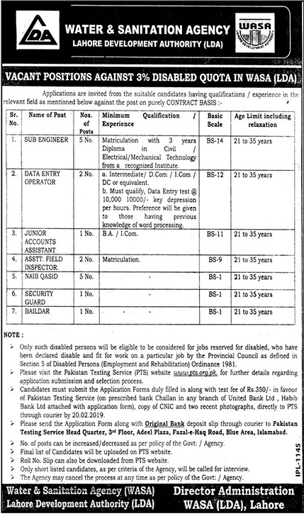 Water and Sanitation Agency WASA jobs 2019