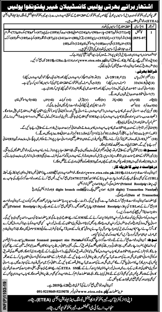 Khyber Pakhtunkhwa Police Department jobs 2019