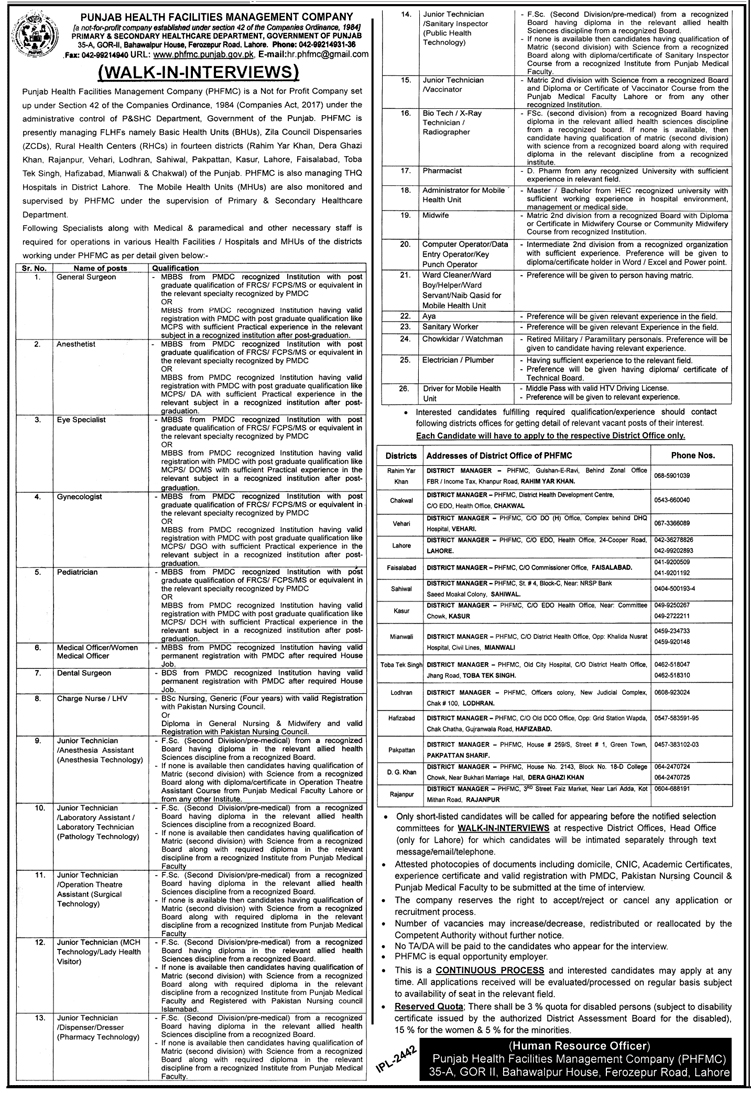 Primary and Secondary Healthcare Department jobs 2019