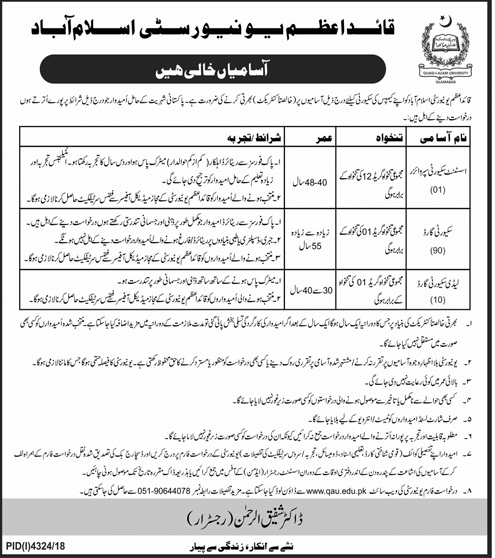 Quaid i Azam University jobs 2019