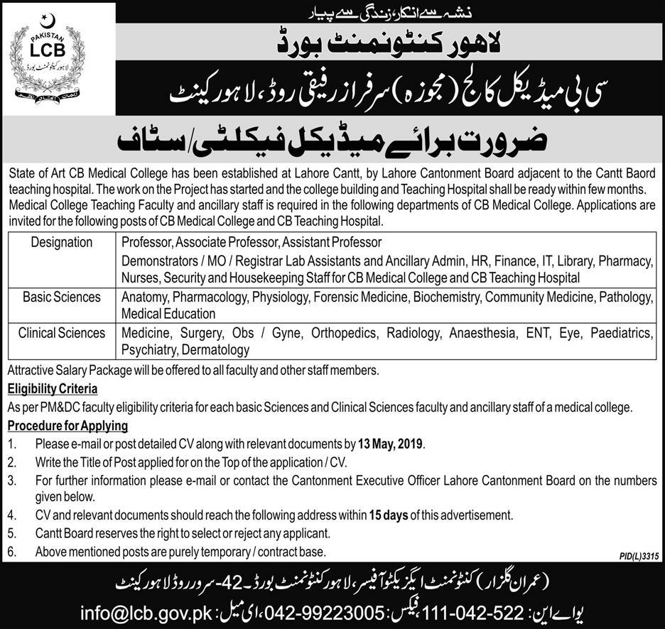Cantonment Board Lahore jobs 2019