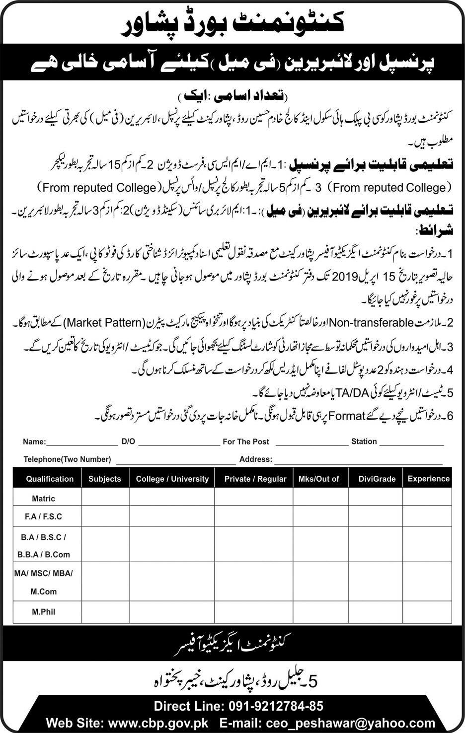 Cantonment Board jobs 2019