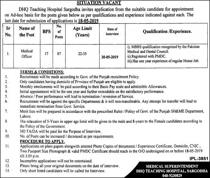 District Headquarters Hospital jobs 2019