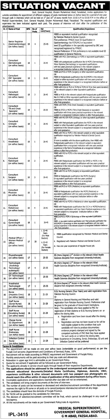 Government General Hospital Faisalabad jobs 2019