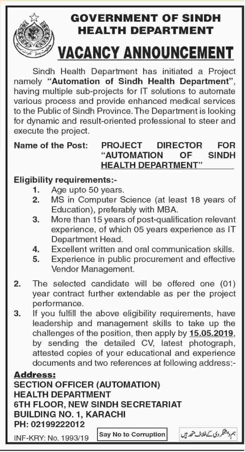 Health Department Govt of Sindh jobs 2019