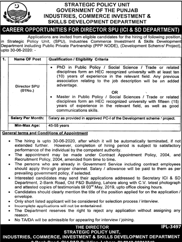 Industries Commerce & Investment Department Govt of the Punjab jobs 2019
