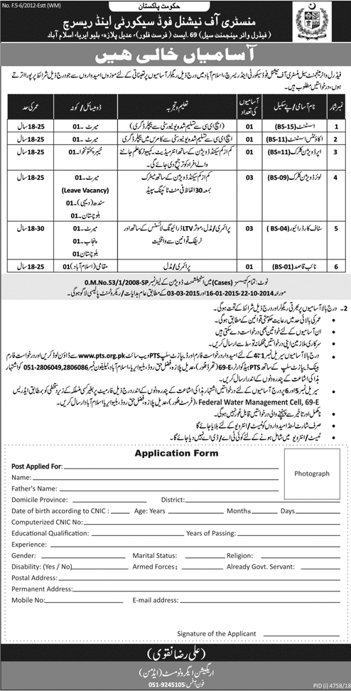 Ministry of National Food and Security Research jobs 2019