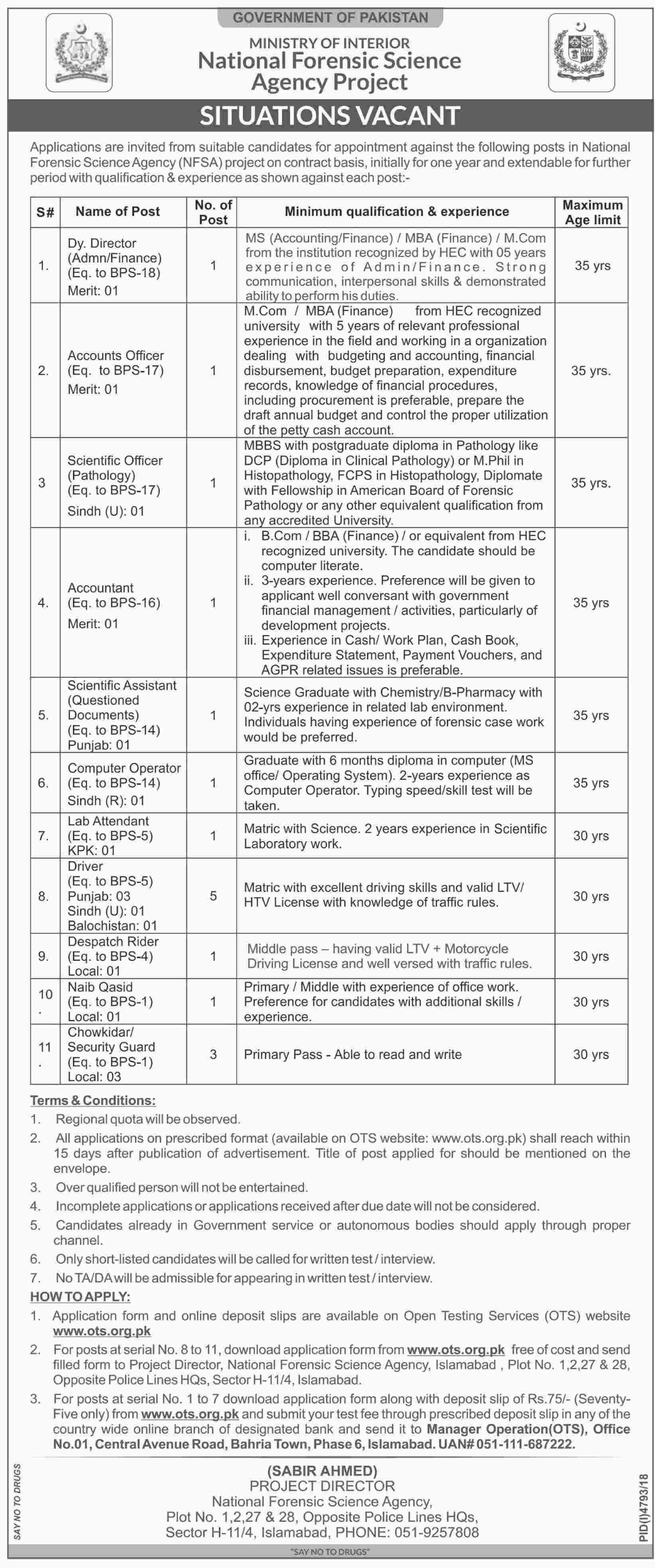 National Forensic Science Agency NFSA jobs 2019