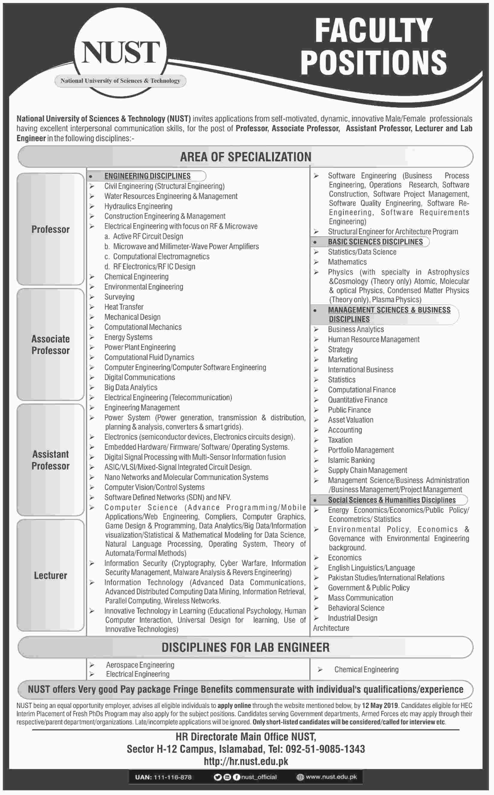National University of Science and Technology jobs 2019