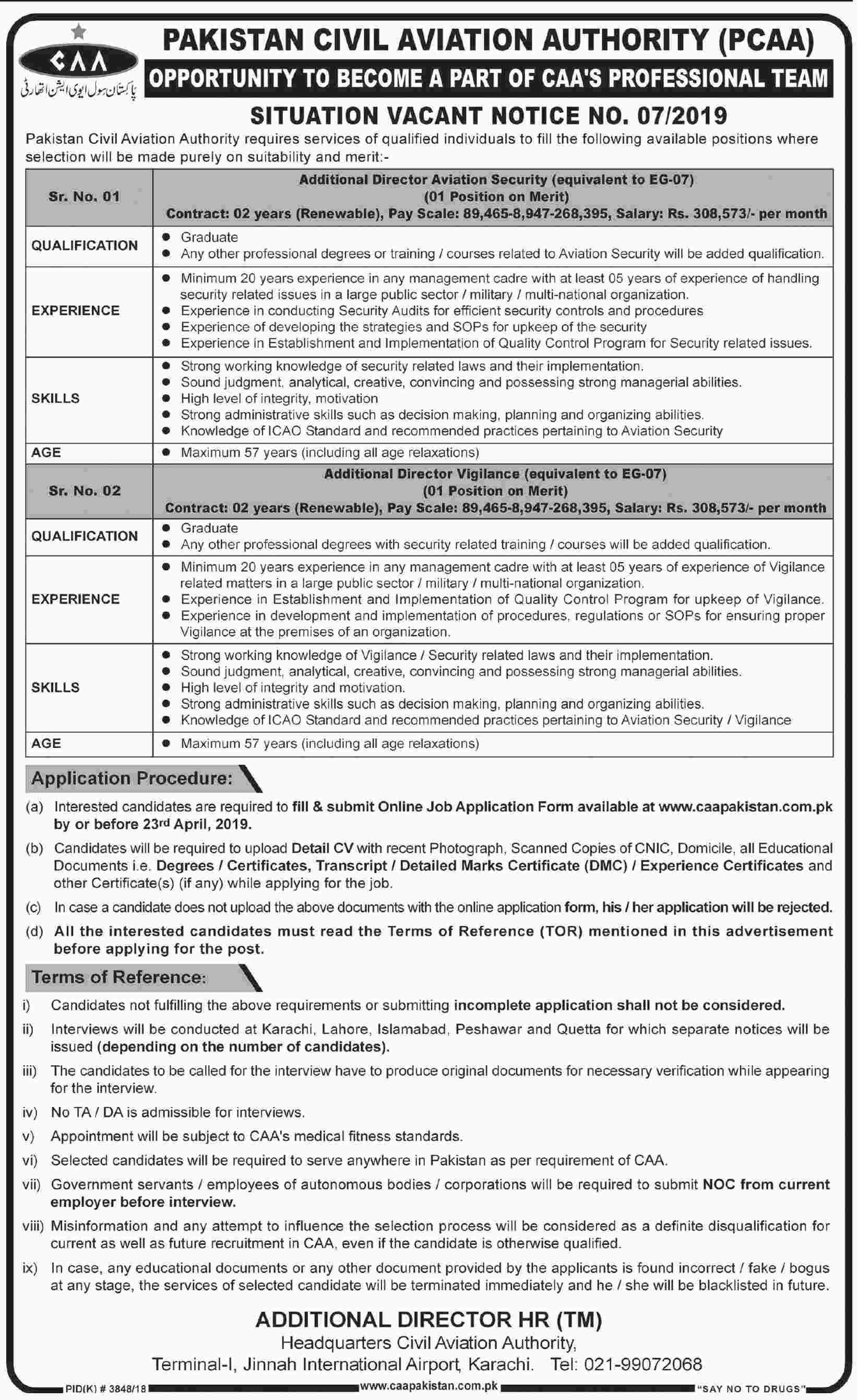 Pakistan Civil Aviation Authority CAA jobs 2019
