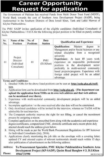 Planning and Development Department Govt of Khyber Pakhtunkhwa jobs 2019