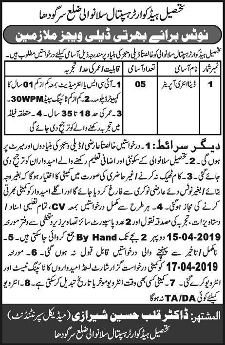 Tehsil Headquarter Hospital jobs 2019