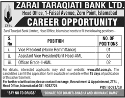 Zarai Taraqiati Bank Limited jobs 2019