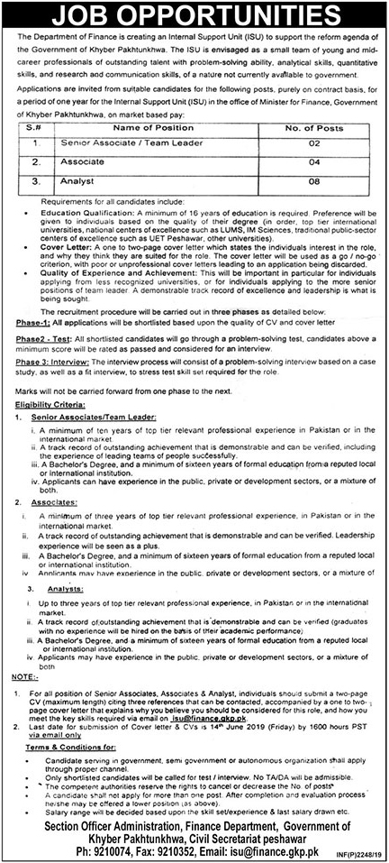 Finance Department Govt of Khyber Pakhtunkhwa jobs 2019
