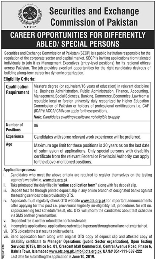 Securities and Exchange Commission of Pakistan (SECP) jobs 2019