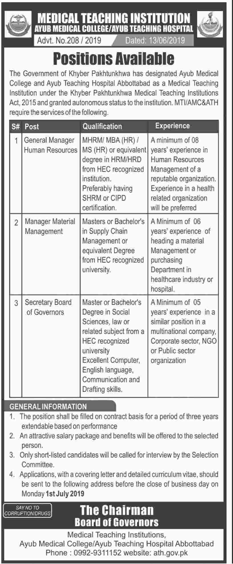 Ayub Medical College jobs 2019