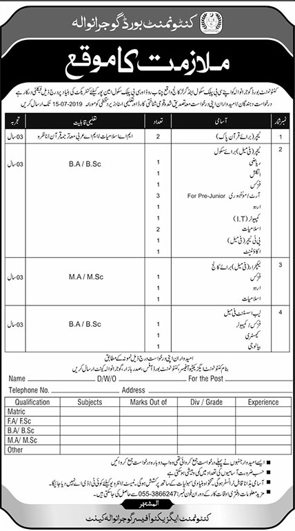 Cantonment Board jobs 2019