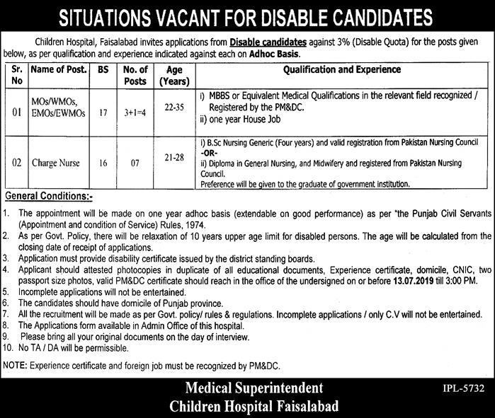 Children Hospital and Institute of Child Health jobs 2019