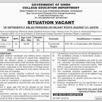 College Education Department Govt Of Sindh Jobs 01 Jun 2019