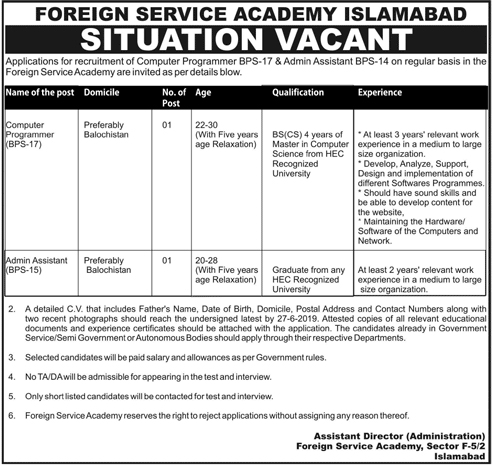 Foreign Service Academy jobs 2019