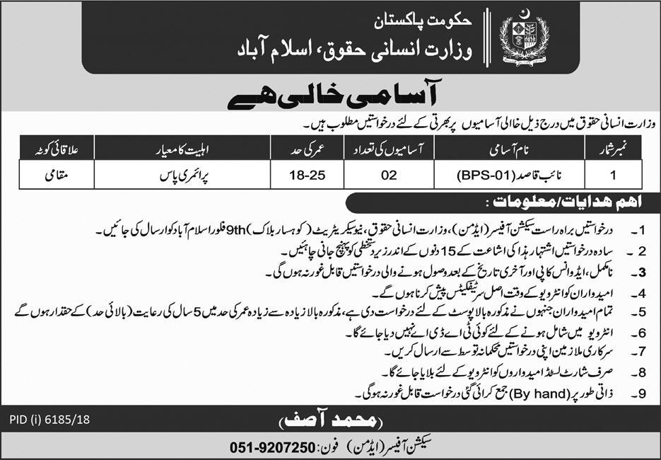 Ministry of Human Rights Govt of Pakistan jobs 2019