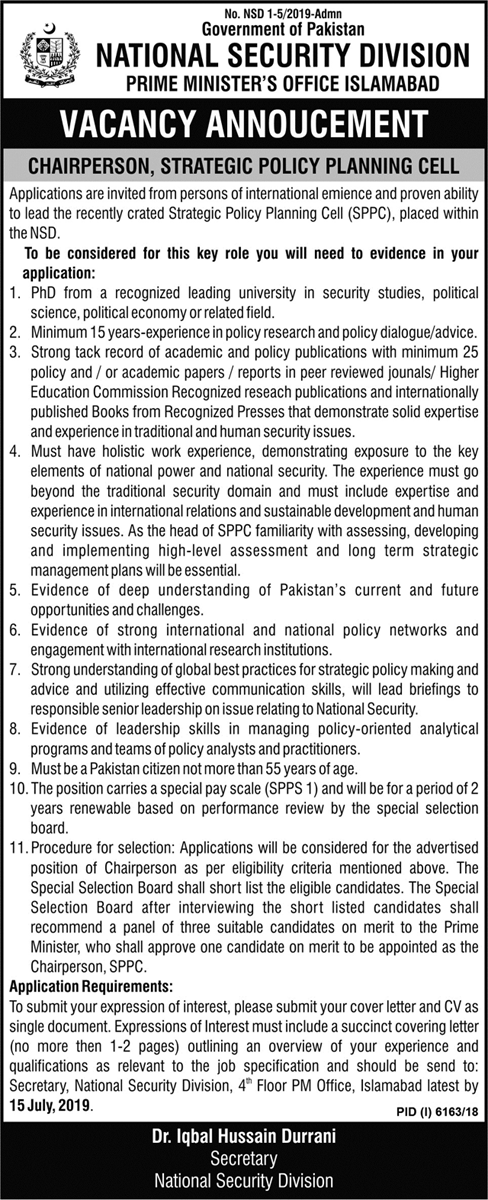 National Security Division Govt of Pakistan jobs 2019