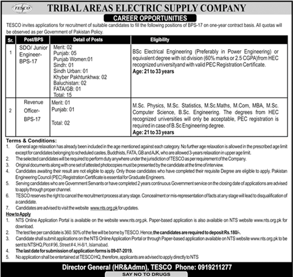 Tribal Areas Electric Supply Company jobs 2019