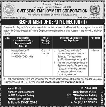 Ministry of Overseas Pakistanis and Human Resource Development jobs 2019