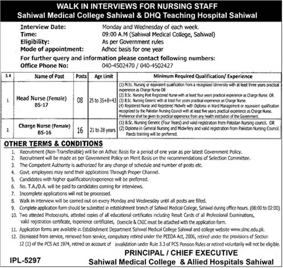 Sahiwal Medical College jobs 2019