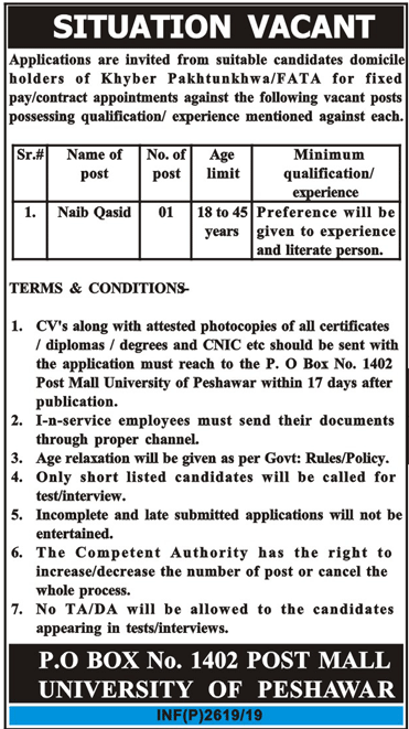 University of Peshawar jobs 2019