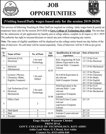 Technical Education and Vocational Training Authority (TEVTA) jobs 2019