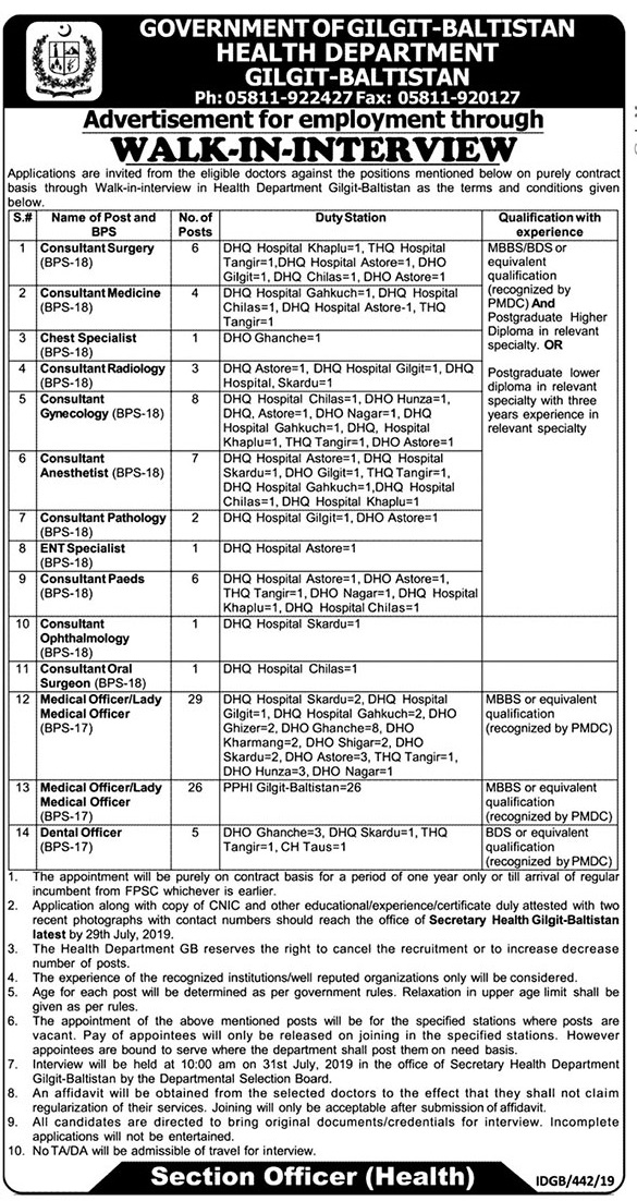 Health Department Govt of Gilgit Baltistatn jobs 2019
