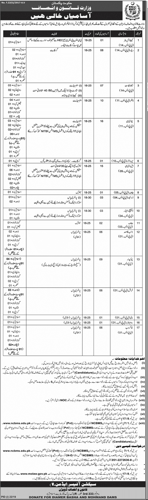 Ministry of Law Justice Govt of Pakistan jobs 2019