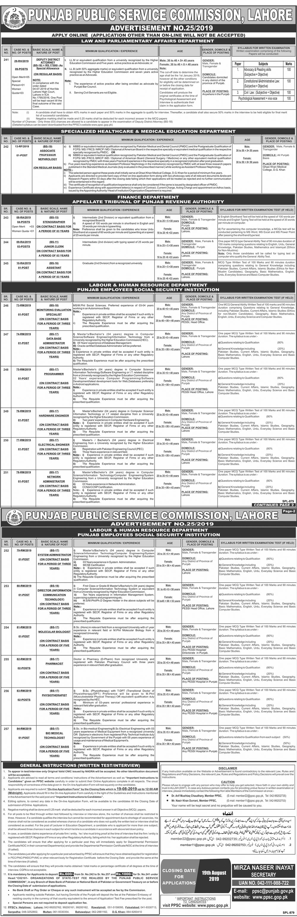 Punjab Public Service Commission (PPSC) jobs 2019