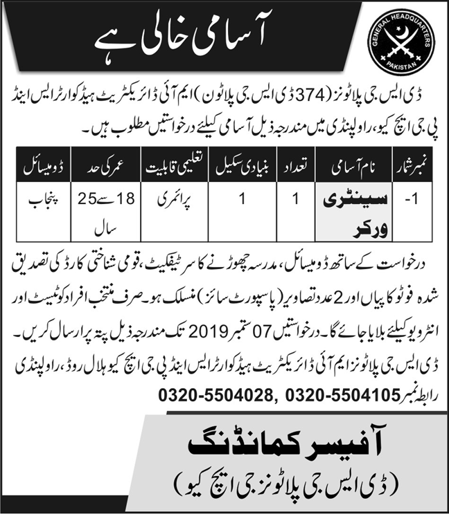 Pakistan Army jobs 2019