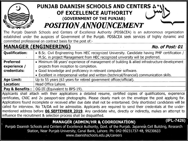 Daanish Schools Govt of Punjab jobs 2019