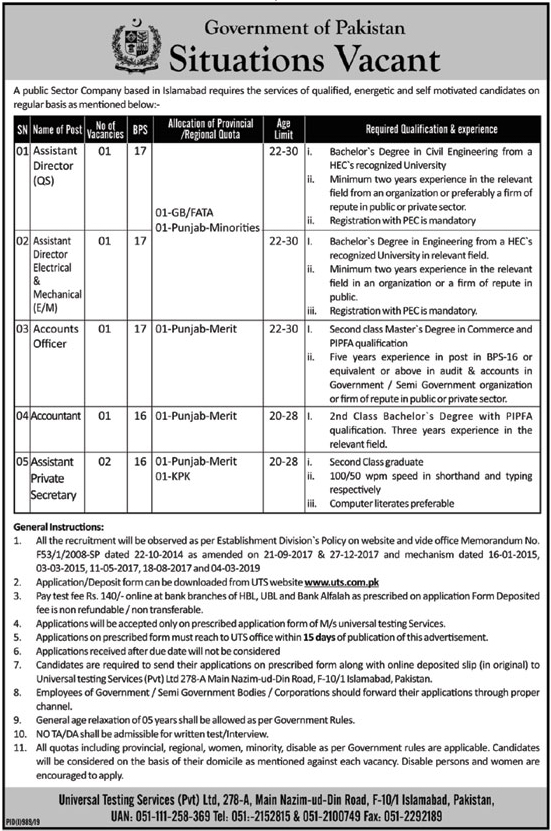 Govt Organization jobs 2019