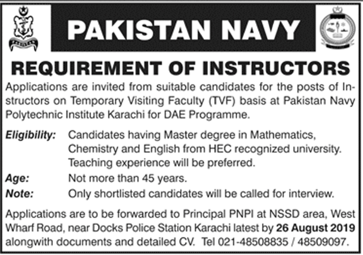 Pakistan Navy jobs 2019