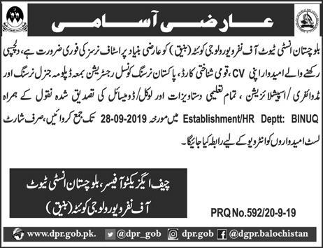 Jobs In Balochistan Institute Of Nephrology Quetta 21 September 2019